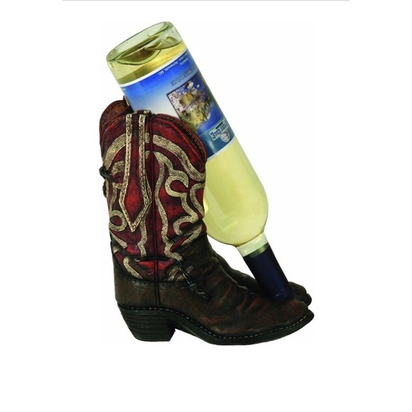 Hand-painted Resin Cowboy Boots Wine Bottle Holder 9”tall - Picture 1 of 8